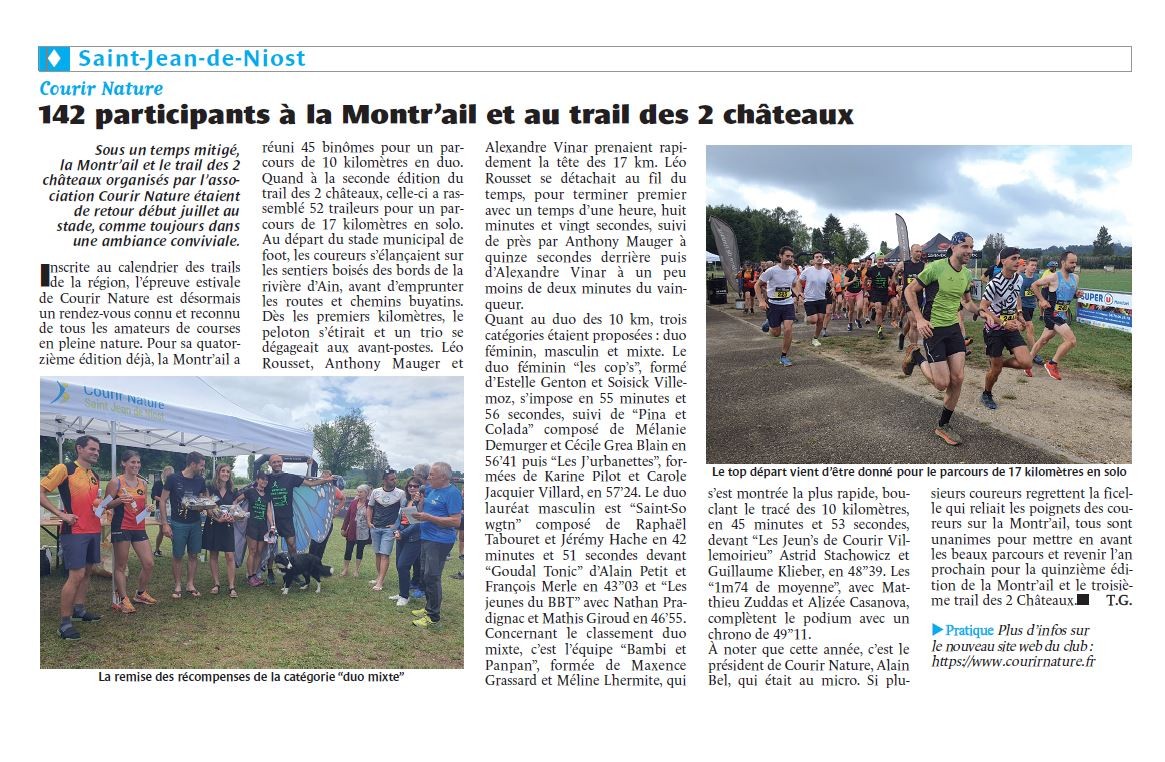 Article du Journal Bugey Côtière : Montr'ail et Trail des deux châteaux